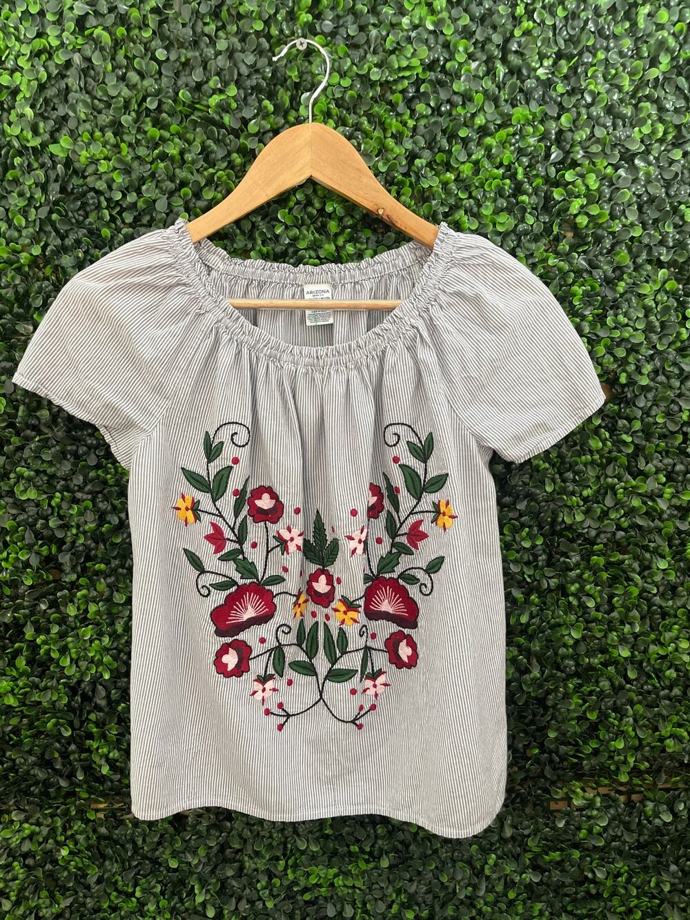Arizona Youth Large Floral Embroidered Blouse, Size L